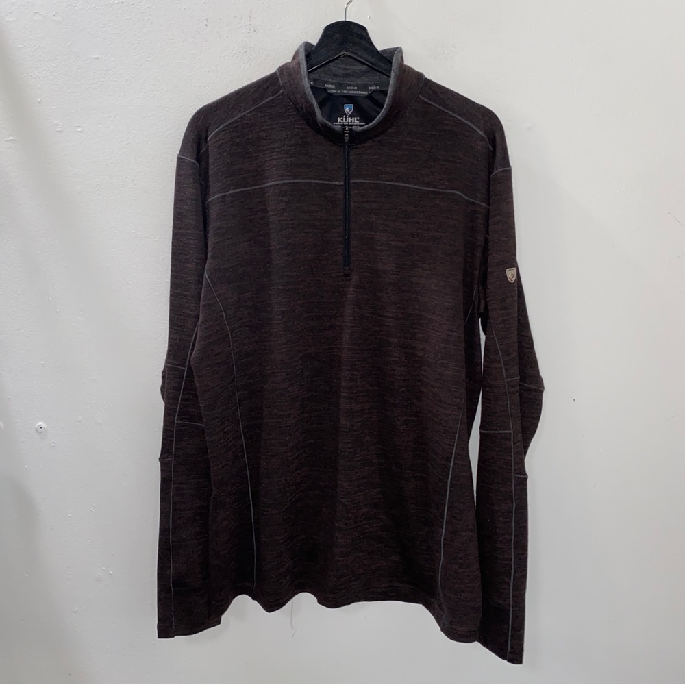 Kuhl Ryzer 1/4 Zip Pullover Mens XL Black Coffee Soft Brushed Knit Stretch Brown